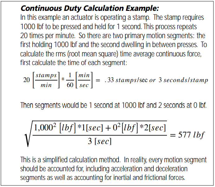 Continuous Duty Calculation Example